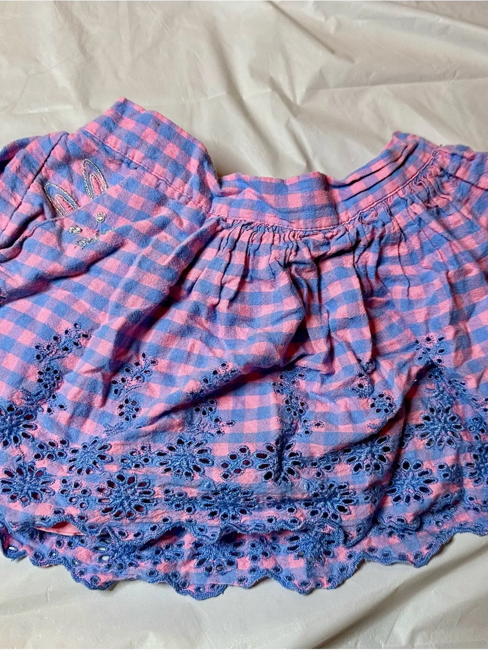 GAP Pink and Blue Gingham Ruffle Top